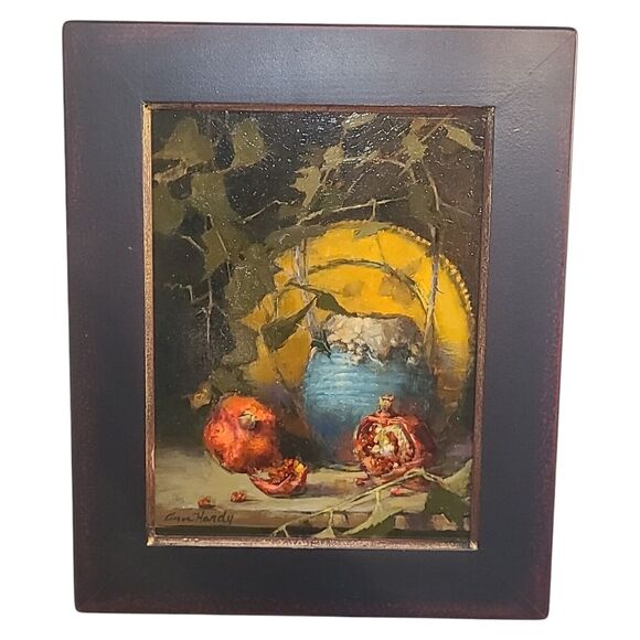 Pomegranates "Frannys Jar" Ann Hardy Listed Artist Oil Painting 12"x16" Framed - Picture 2 of 7